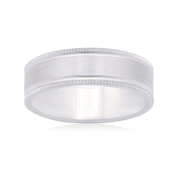 26 Jewels 14K White Gold 6mm Satin-Finished Grooved Wedding Band
