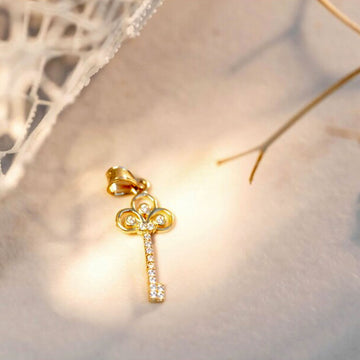 14k CZ Key Lock Pendant