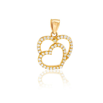 14k Double Heart CZ Pendant