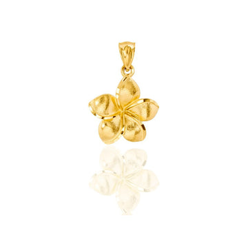 14k Hawaiian Flower Pendant - Solid Yellow Gold Plumeria Charm