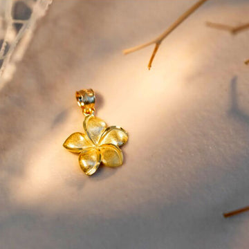 14k Hawaiian Flower Pendant - Solid Yellow Gold Plumeria Charm