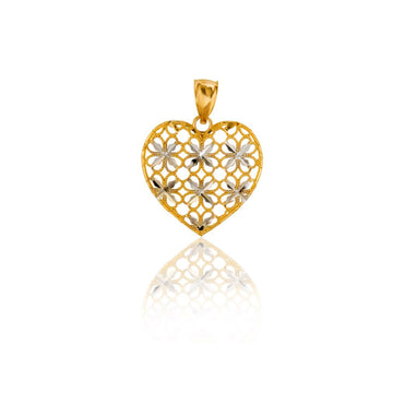 14k Real Gold Flower Heart Pendant