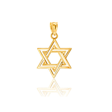 14k Real Yellow Gold Star of David Pendant