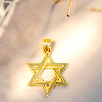 14k Real Yellow Gold Star of David Pendant