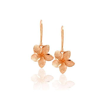 14k Rose Gold Dangling Flower Earrings- Hawaiian Plumeria Solid Gold Earrings