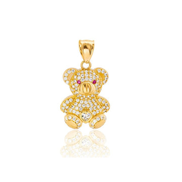 14k Solid Gold CZ Encrusted Bear Pendant