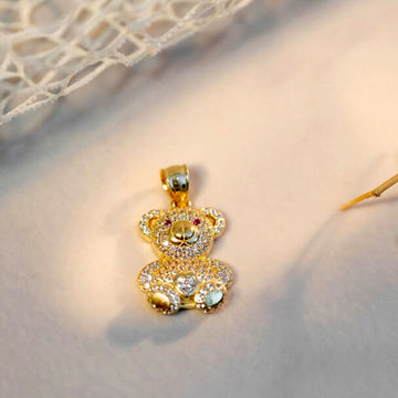 14k Solid Gold CZ Encrusted Bear Pendant