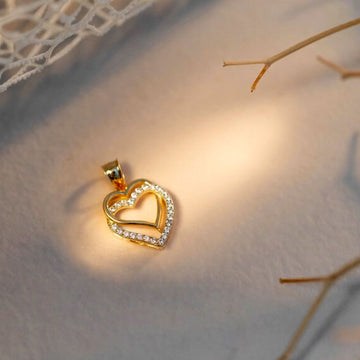 14k Solid Gold Double Heart CZ Pendant