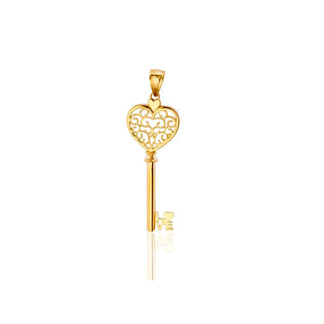 14k Solid Gold Love Key Pendant