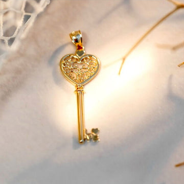 14k Solid Gold Love Key Pendant