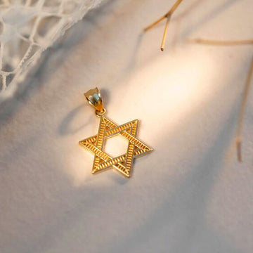 14k Solid Gold Star of David Pendant