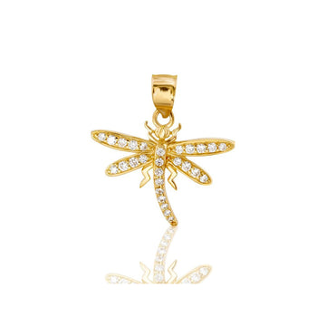 14k Solid Gold Unique Dragonfly Pendant