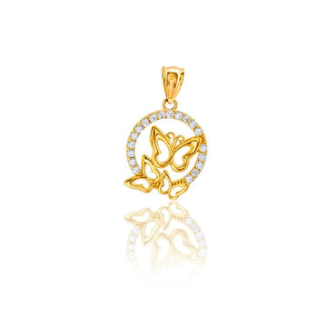 14k Solid Yellow Gold Butterfly CZ Pendant