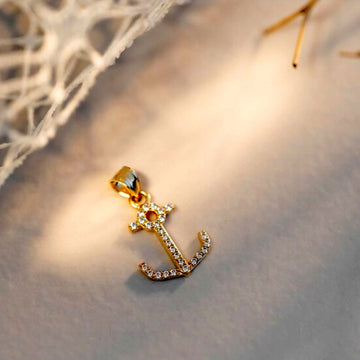 14k Solid Yellow Gold CZ Encrusted Anchor Pendant