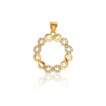 14k Solid Yellow Gold CZ Open Infinity Circle Pendant