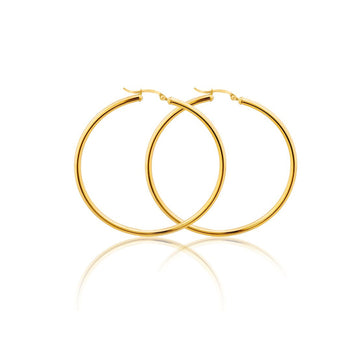 14k Solid Yellow Gold Hoop Earrings -5mm - Classic Thin Hoop Earrings