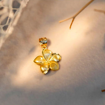 14k Solid Yellow Gold Plumeria Pendant