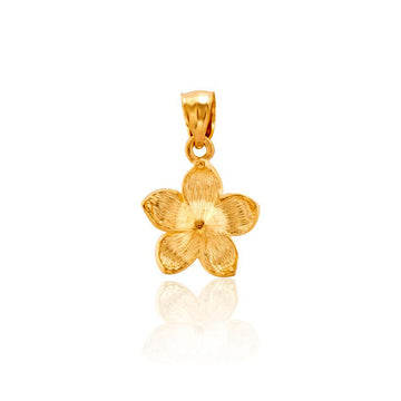 14k Solid Yellow Gold Plumeria Pendant