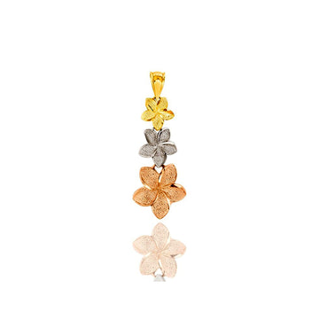 14k Tri-Color Dangling Plumeria Flower Hawaiian Pendant