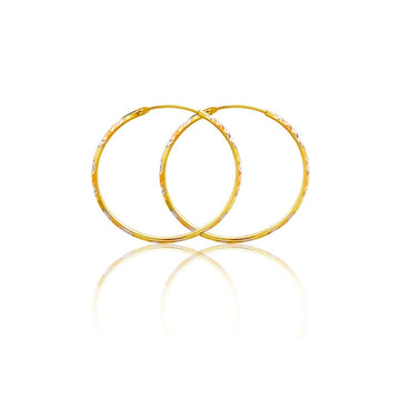 14k Tri Color Diamond Cut Hoop Earrings - 2mm Thick - 1.5