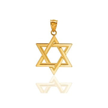 Solid 14k Gold Star of David Pendant - Magen David Yellow Gold - Jewish Star Mens Womens