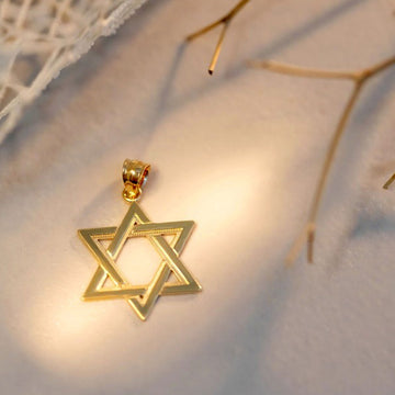 Solid 14k Gold Star of David Pendant - Magen David Yellow Gold - Jewish Star Mens Womens