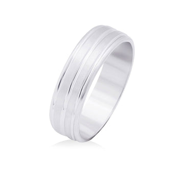 14K White Gold 6mm Satin-finished Grooved Wedding Band