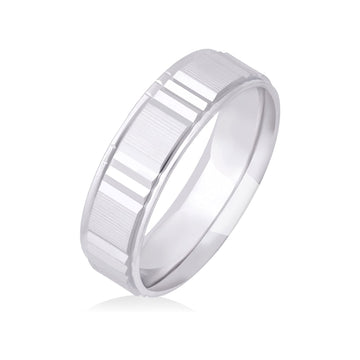 14K White Gold 6mm Satin-finished Center w/ Polished Vertical Grooves