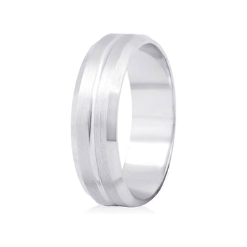 14K White Gold 6mm Satin-finished Grooved Wedding Band