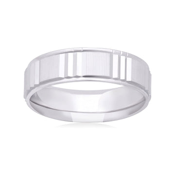 14K White Gold 6mm Satin-finished Center w/ Polished Vertical Grooves