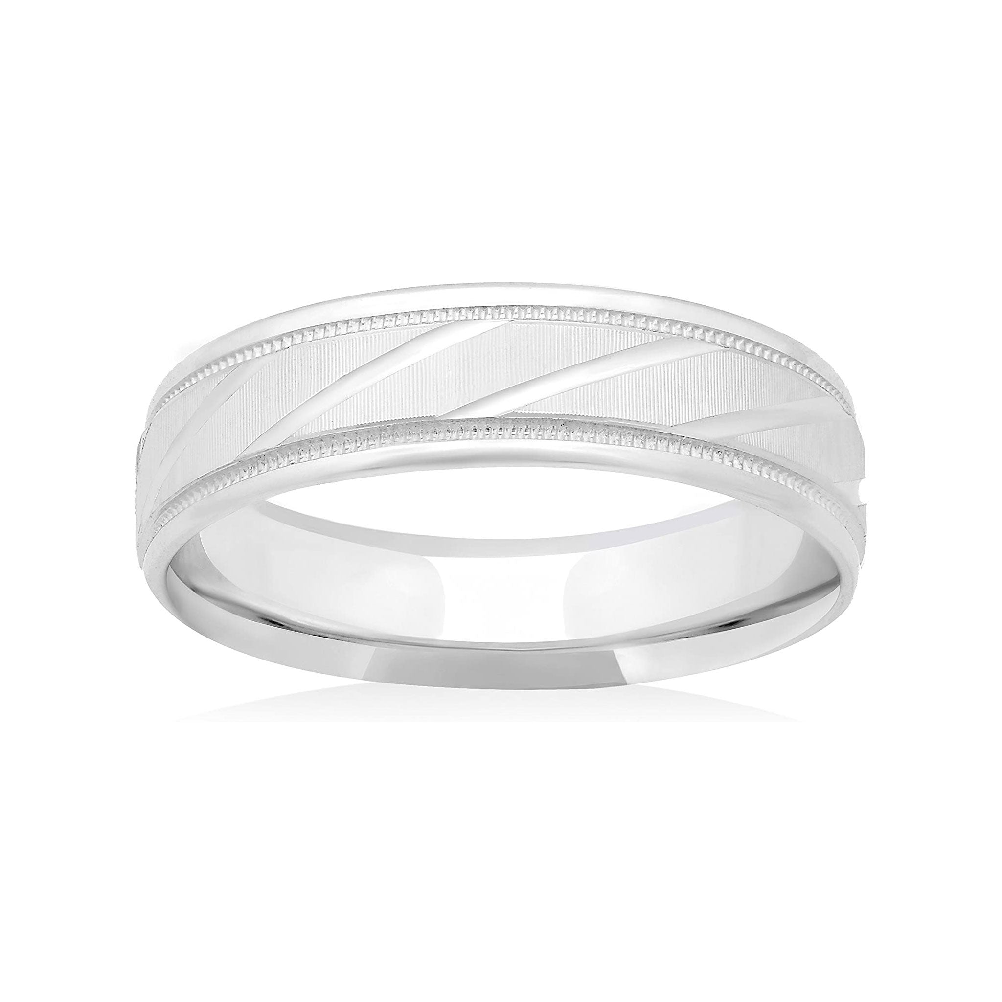 26 Jewels 14k White Gold Diagonal 6mm Comfort-Fit Wedding Band
