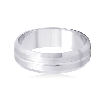 14K White Gold 6mm Satin-finished Grooved Wedding Band