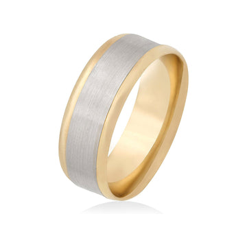 14K Two-Toned Gold 8Mm Comfort-Fit Satin-Finished High Polished Carved Design Wedding Band