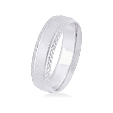 26 Jewels 14K White Gold 6mm Satin Finish Wedding Band