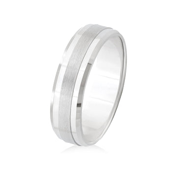 26 Jewels 14K White Gold 6mm Satin Wedding Band