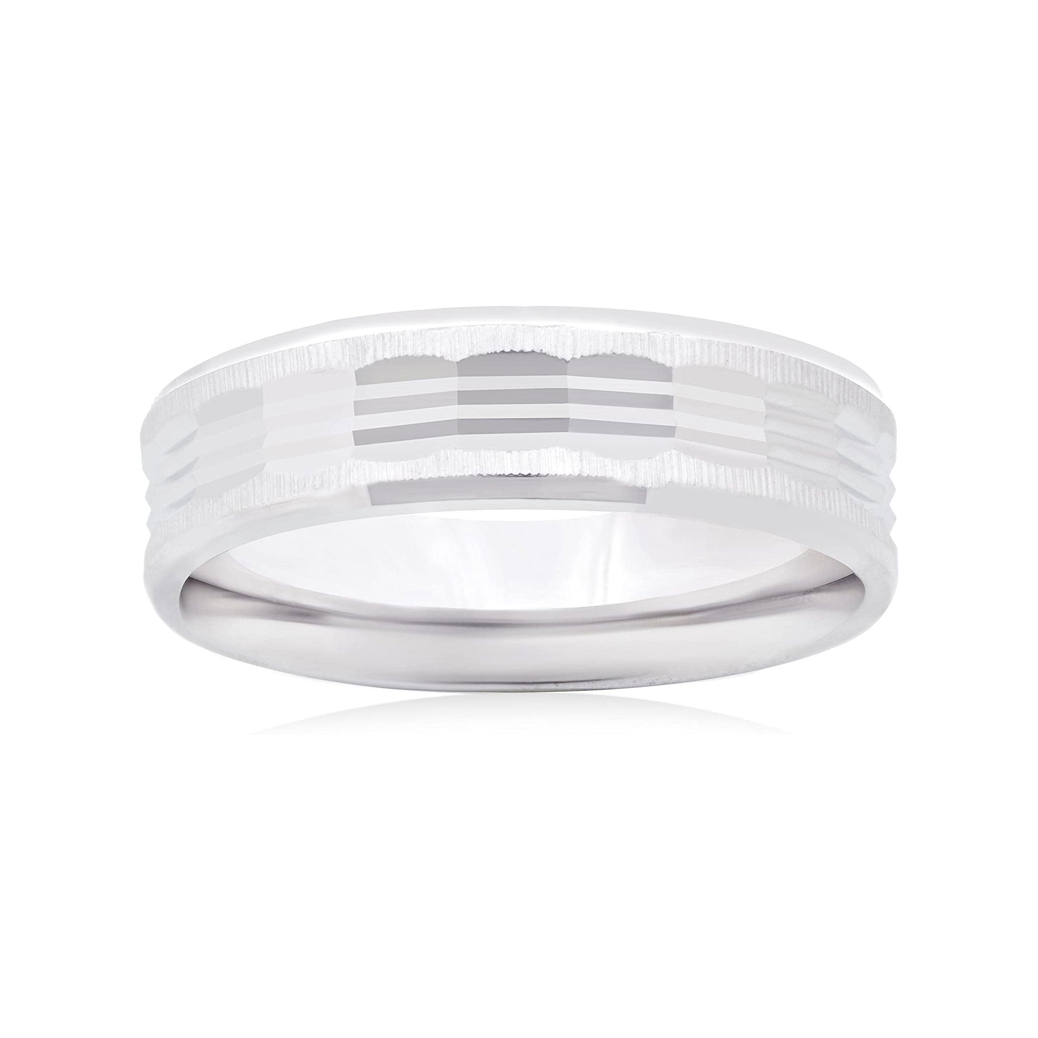 26 Jewels 14K White Gold 6mm Wedding Band