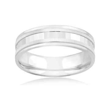 26 Jewels 14K White Gold 6mm Design Wedding Band