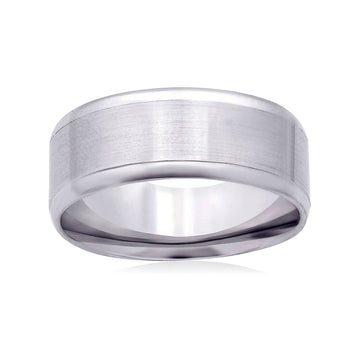 14K White Gold 8Mm Comfort-Fit Satin-Finished High Polished Wedding Band