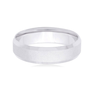 14K White Gold 6Mm Wedding Band W/Beveled Edges