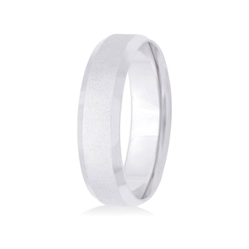 14K White Gold 6Mm Wedding Band W/Beveled Edges