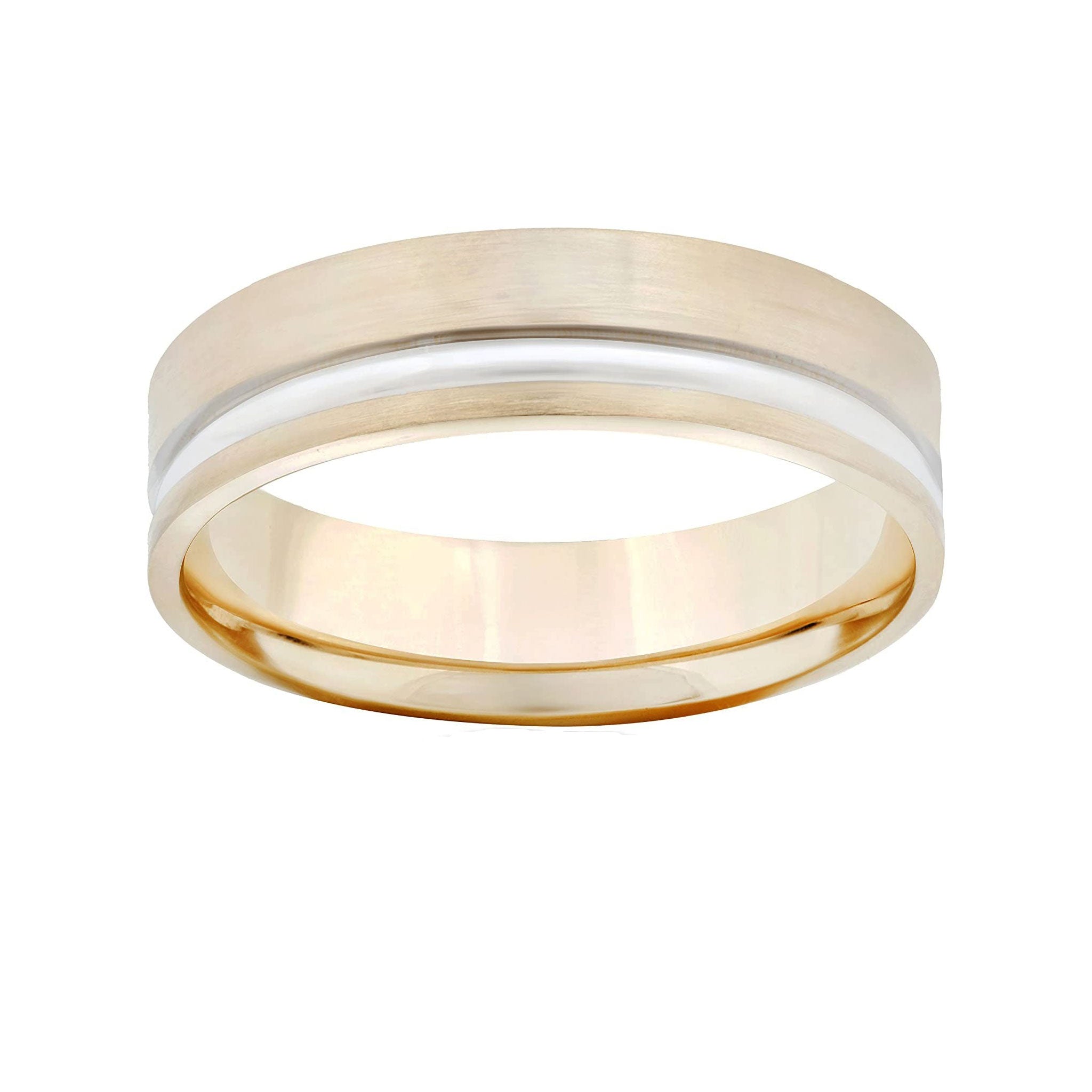 26 Jewels 14K Yellow Gold 7mm Satin Finish w/White Gold Inlay Wedding Band
